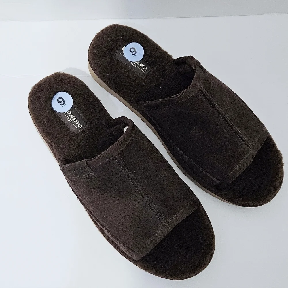 NWOT Koolaburra By Ugg Dawsen Men's Brown Leather Slippers Sz 9 - Picture 2 of 7